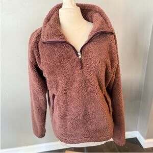 The North Face Furry Fleece Pullover Zip Brown Mauve Womens XL Teddy Cozy Core